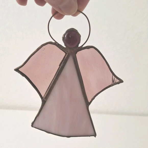 Angel Stained Glass Sun Catcher Hand-Forged Handmade Glass‎ and Metal Purple - Picture 2 of 2